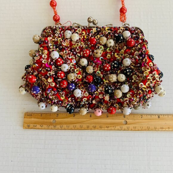 Unique Heavily Beaded Purse | Art to Wear | Rhinestone Detail Evening/Party Bag - Picture 10 of 11